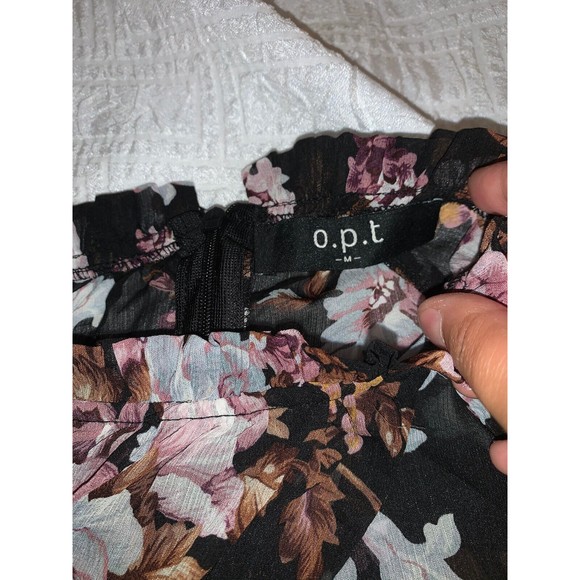 $110 OPT Shirt Blouse Women Med. Chiffon Tier Black Pink Floral Ladies Designer - Picture 4 of 16